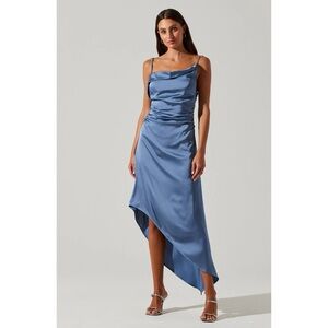 Astr, NWT, Mirie Cowl Neck Midi Dress in Slate Blue, size M